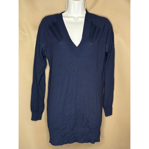 Theory Faded Navy Deep V Dolman Wool Sweater P - Picture 1 of 4